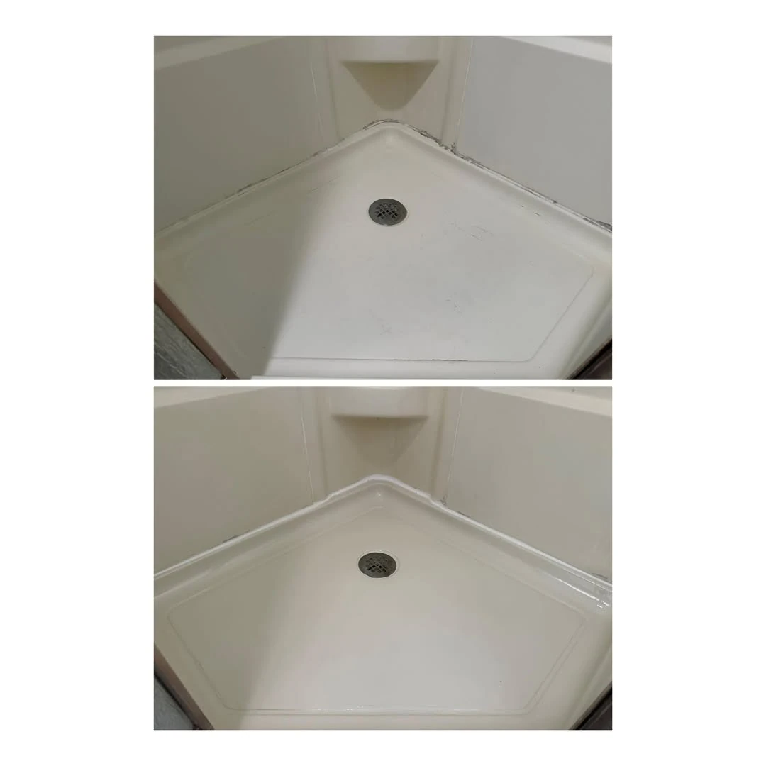 Before and after corner shower floor repair
