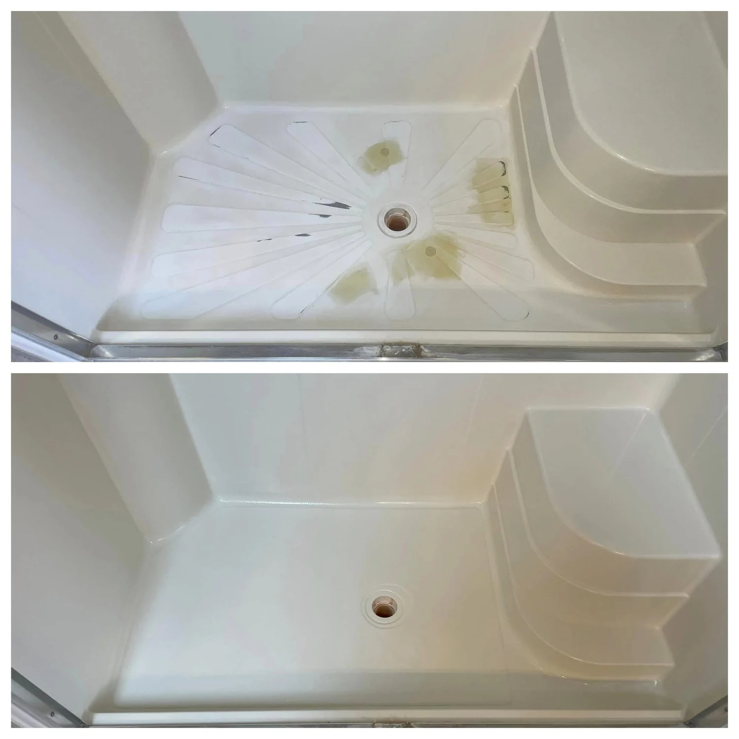Before and after damaged textured shower floor