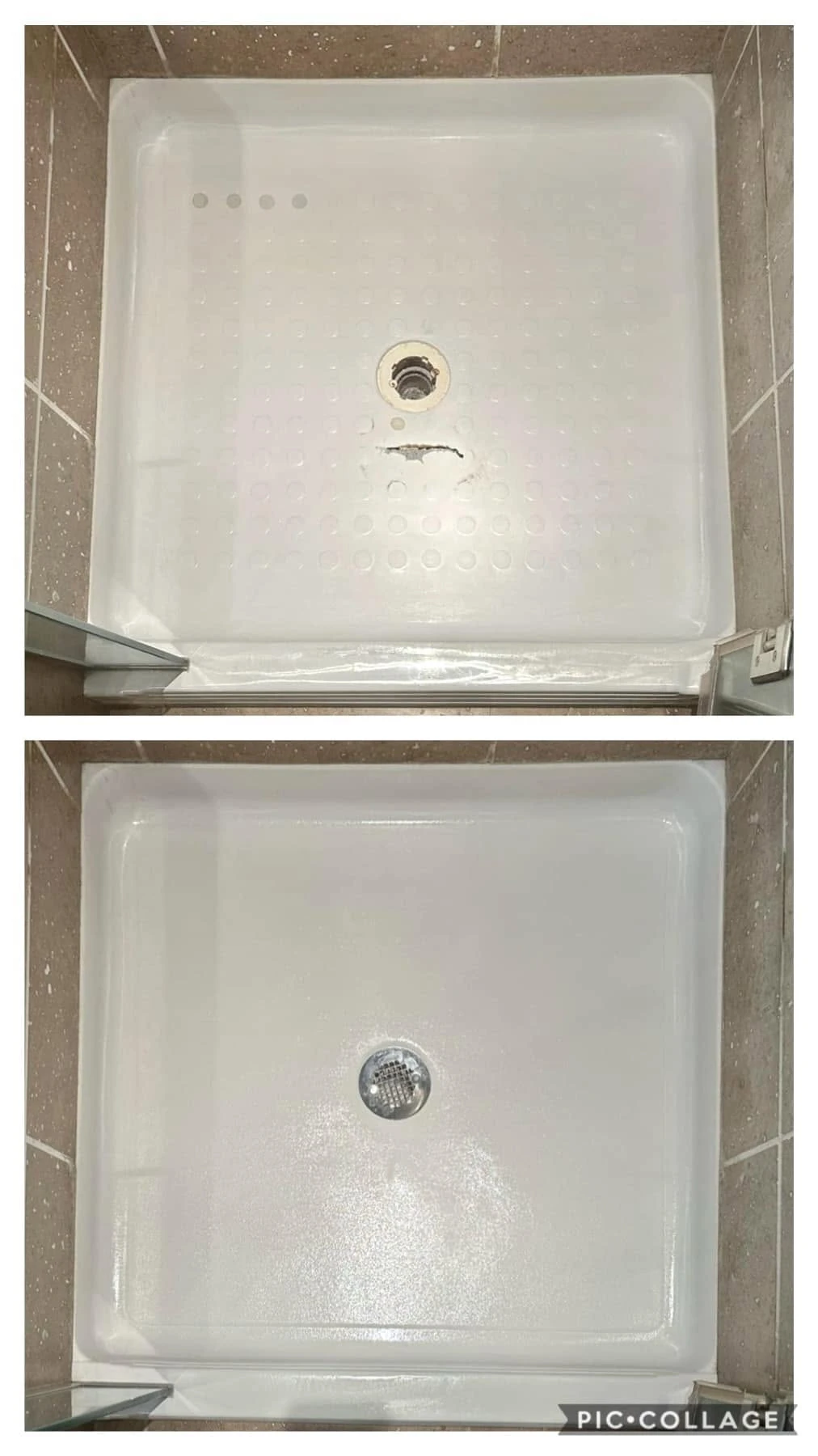 Before and after square shower floor repair