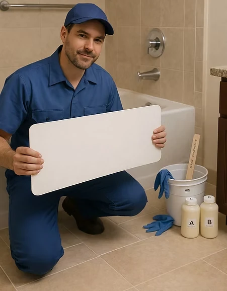 Professional refinisher holding a Nu-Life inlay and installation kit